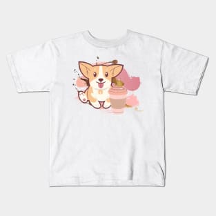 Cute puppy and coffee Kids T-Shirt